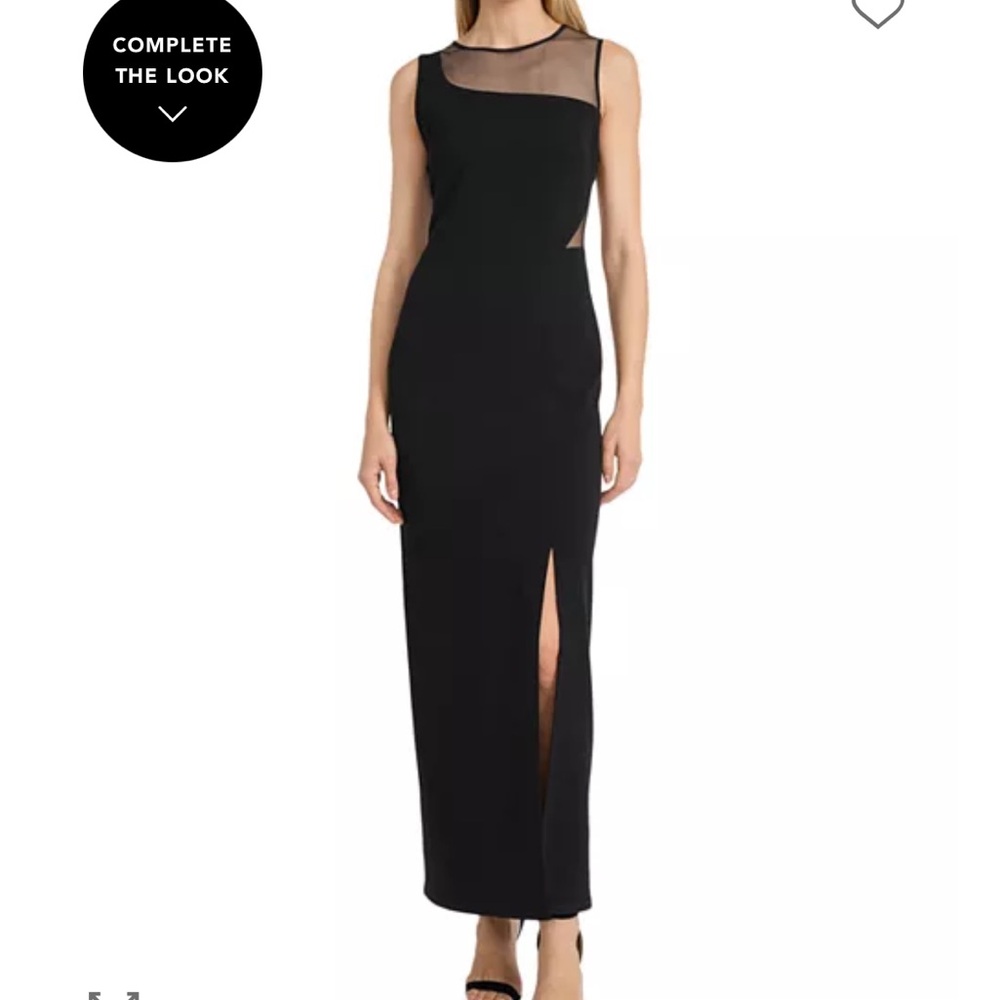 New Donna Morgan Black Maxi Dress illusion size 4